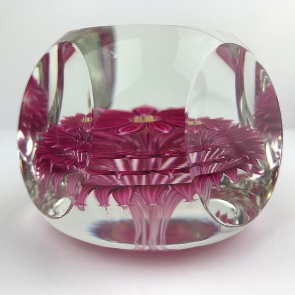 Perthshire 1972A Pink Dahlia Flower Faceted Layered Lampwork Petals Paperweight - Picture 5 of 16